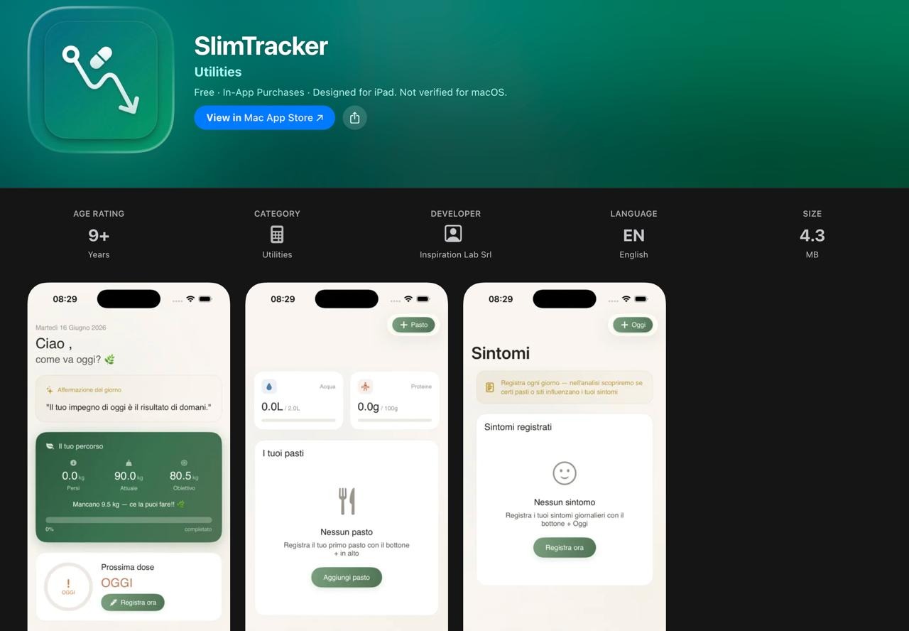 Pagina App Store di SlimTracker, app creata dagli studenti Luana e Francesco